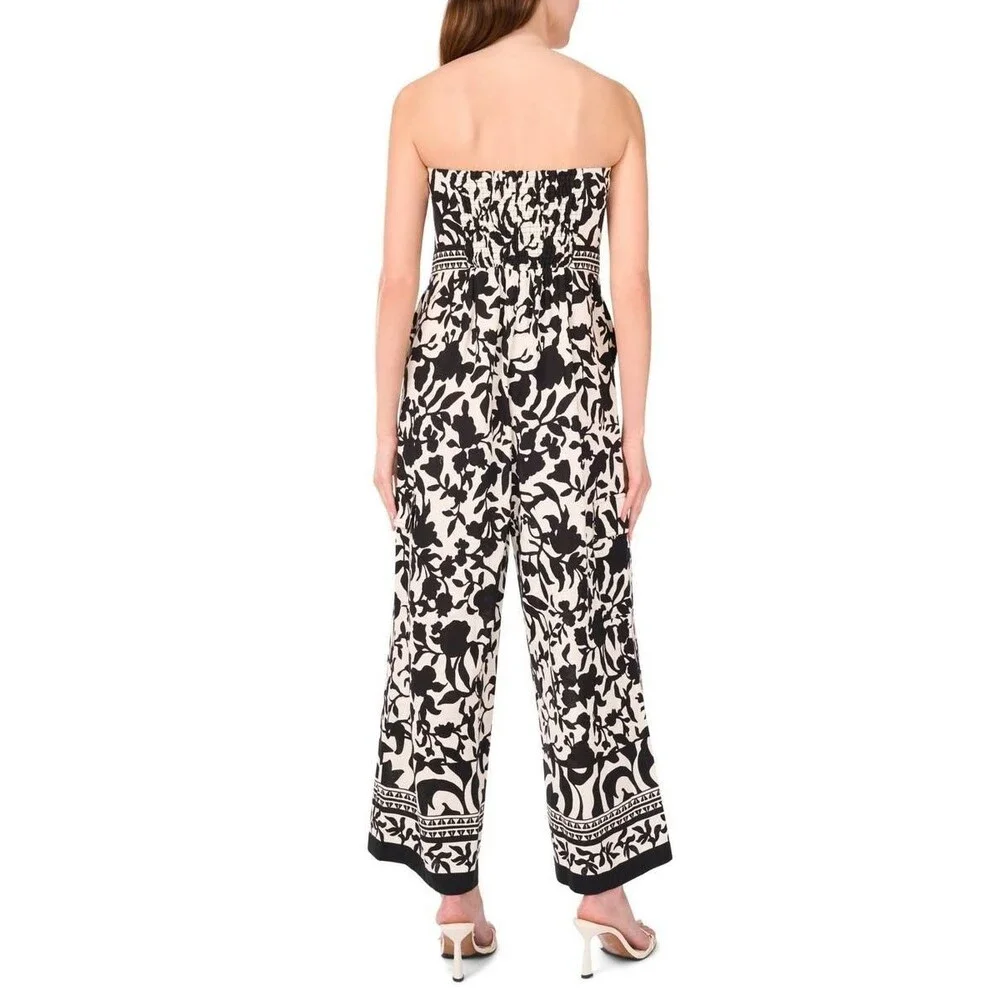 MSK Strapless Smocked Floral Wide‑Leg Jumpsuit Black XL NWT $119 - Picture 2 of 10